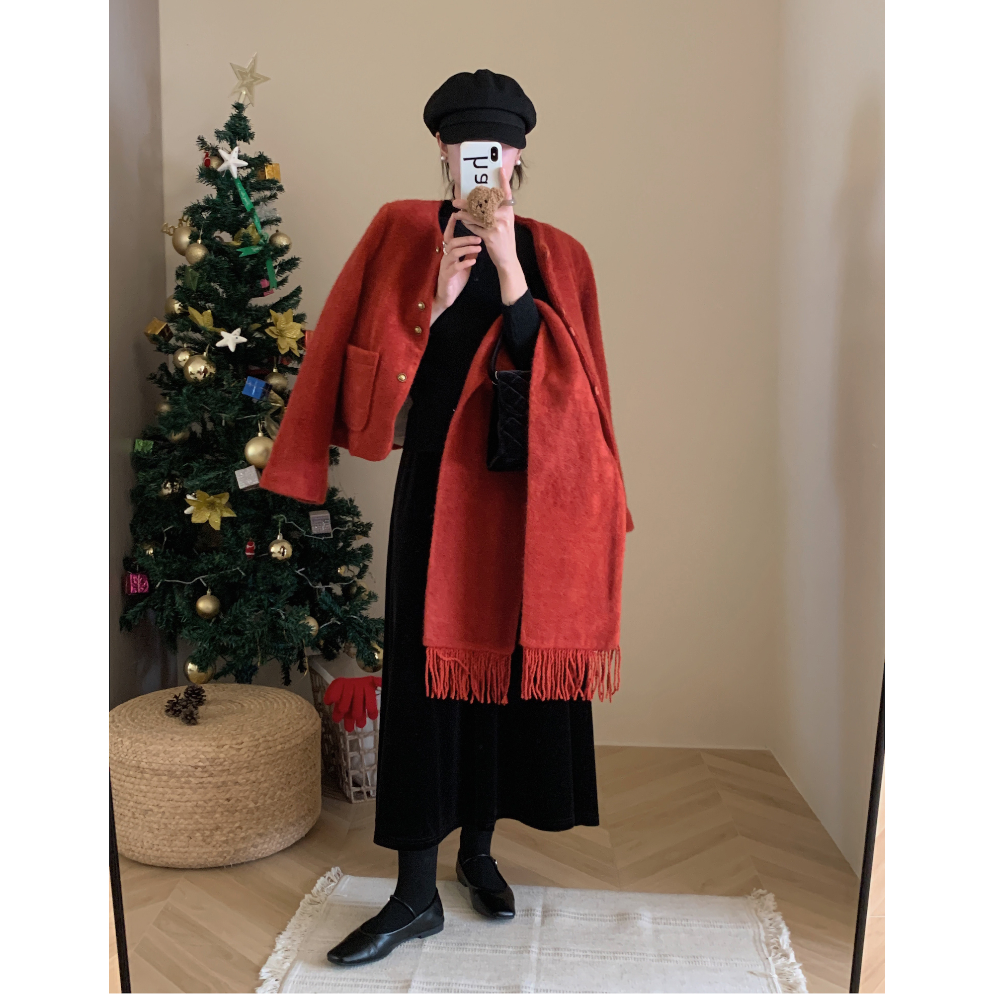 Actual shot of French-style woolen coat, thickened with cotton, small fragrant style short coat with scarf