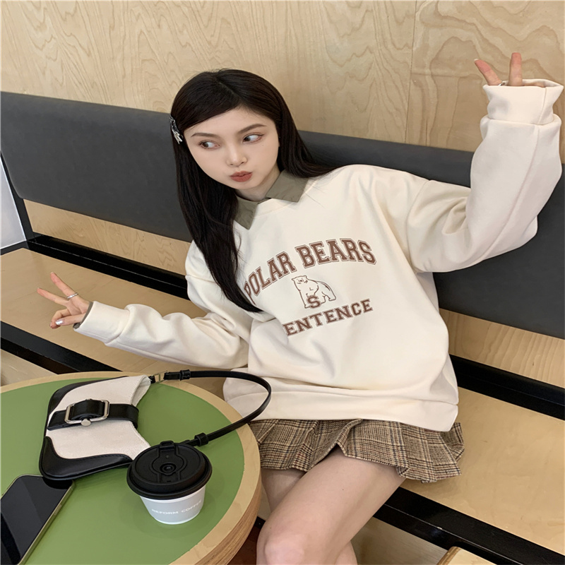 Design niche loose lazy cartoon fun sweatshirt jacket for women autumn and winter outer wear plus velvet thickened long-sleeved top