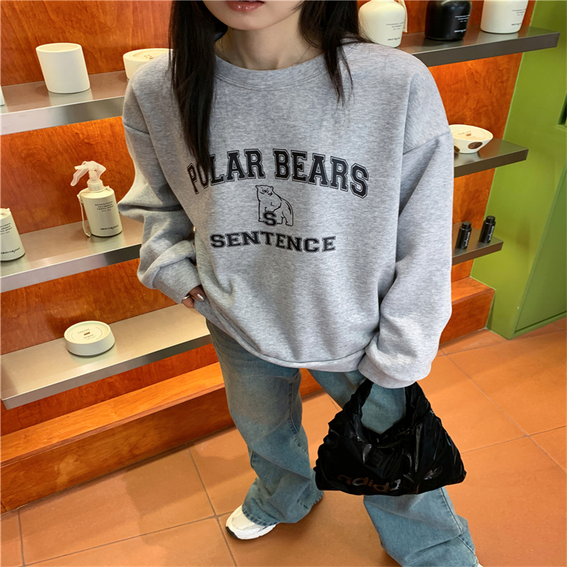 Design niche loose lazy cartoon fun sweatshirt jacket for women autumn and winter outer wear plus velvet thickened long-sleeved top