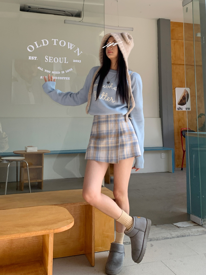 Real shot 9130# plaid skirt autumn and winter retro A-line skirt woolen culottes