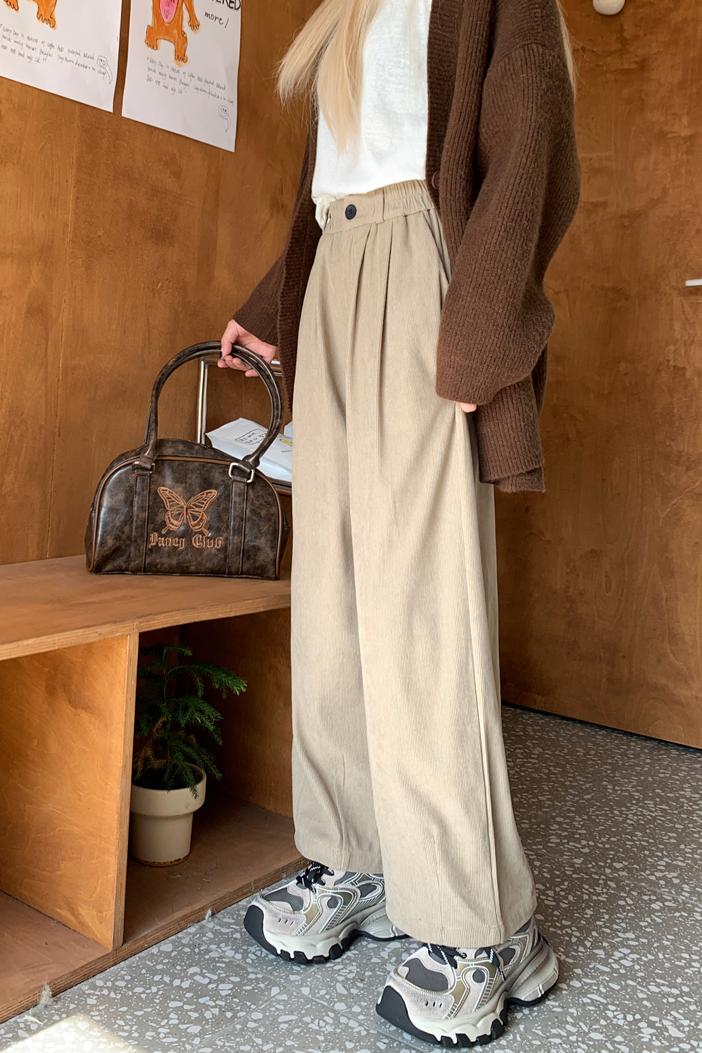 Real shot of Maillard's versatile corduroy autumn and winter new retro loose slimming straight casual wide-leg pants