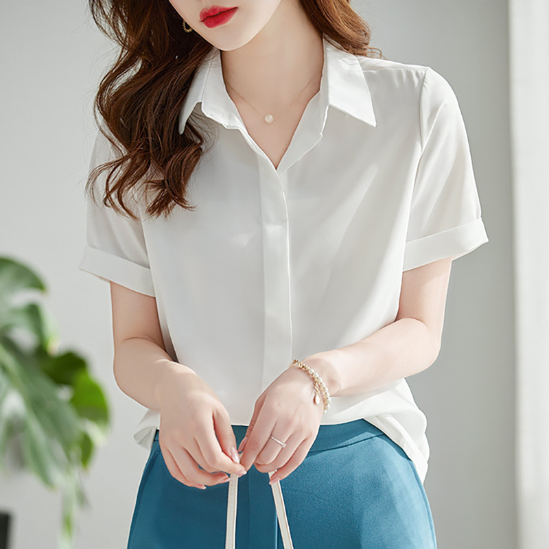 襯衣女夏2026新款韓版寬松套頭方領工作服氣質職業短袖雪紡白襯衫