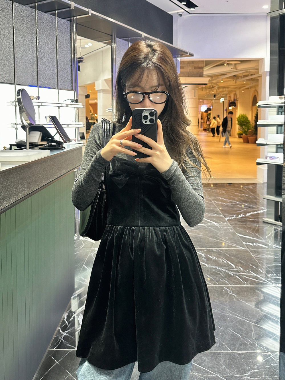 韩国chic冬日 气质丝绒 蝴蝶结 吊带 荷叶边 连衣裙