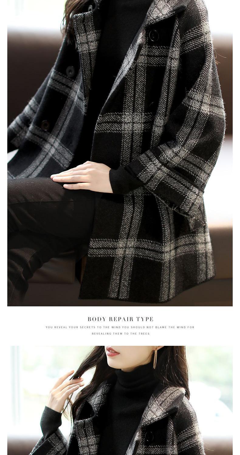 Autumn and winter new fashion Korean style simple niche versatile commuter suit collar plaid jacket