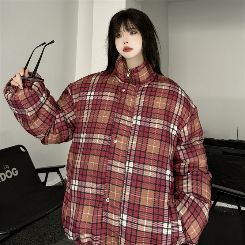 Real shot #American casual plaid double-sided cotton coat for women  winter thickened warm cotton coat