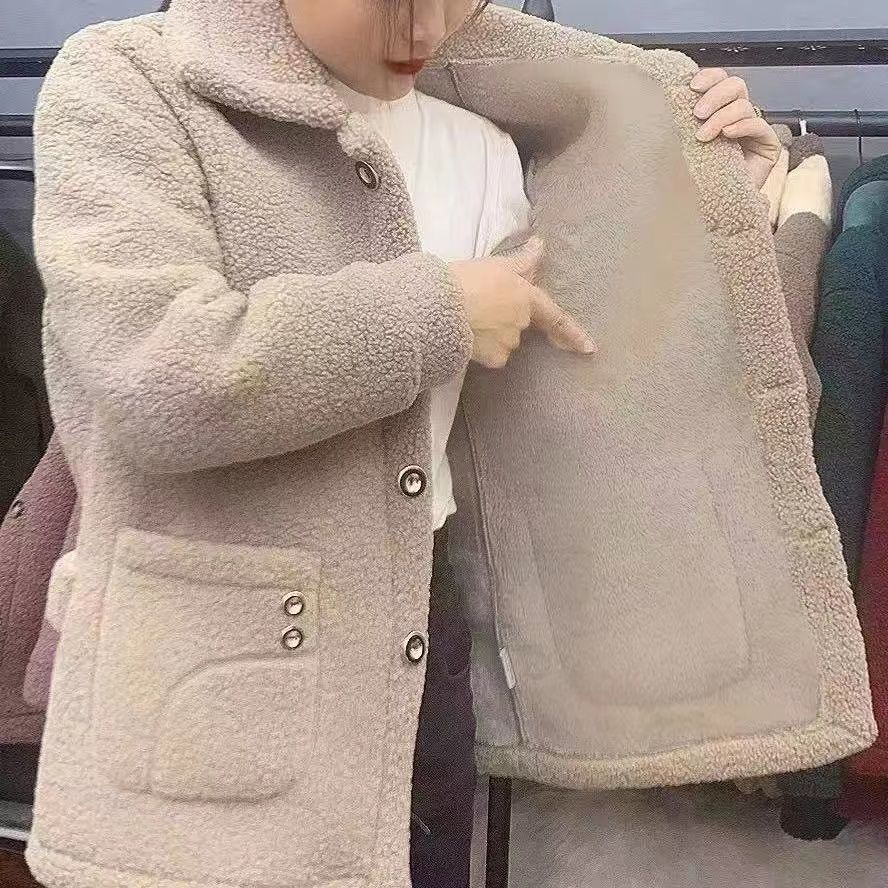 Plush thickened imitation lamb velvet fur mother's mid-length coat fur warm coat for women