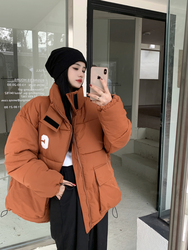 Real shot Korean style loose BF bread coat thickened American stand collar retro large pocket cotton coat