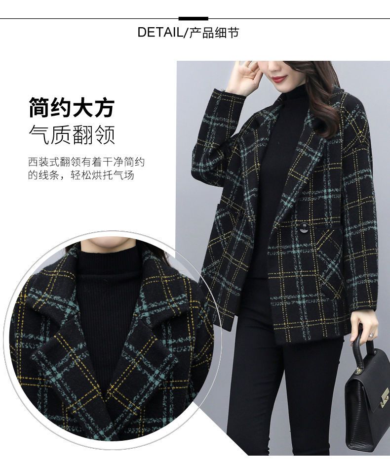 Short woolen coat for women in autumn and winter new style retro high-end temperament suit double-sided plaid coat