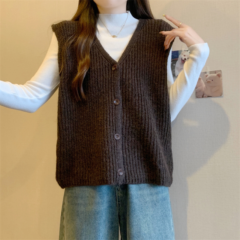 Real shot of large size fat girl autumn and winter new style Japanese style lazy style vest coat vest women's top