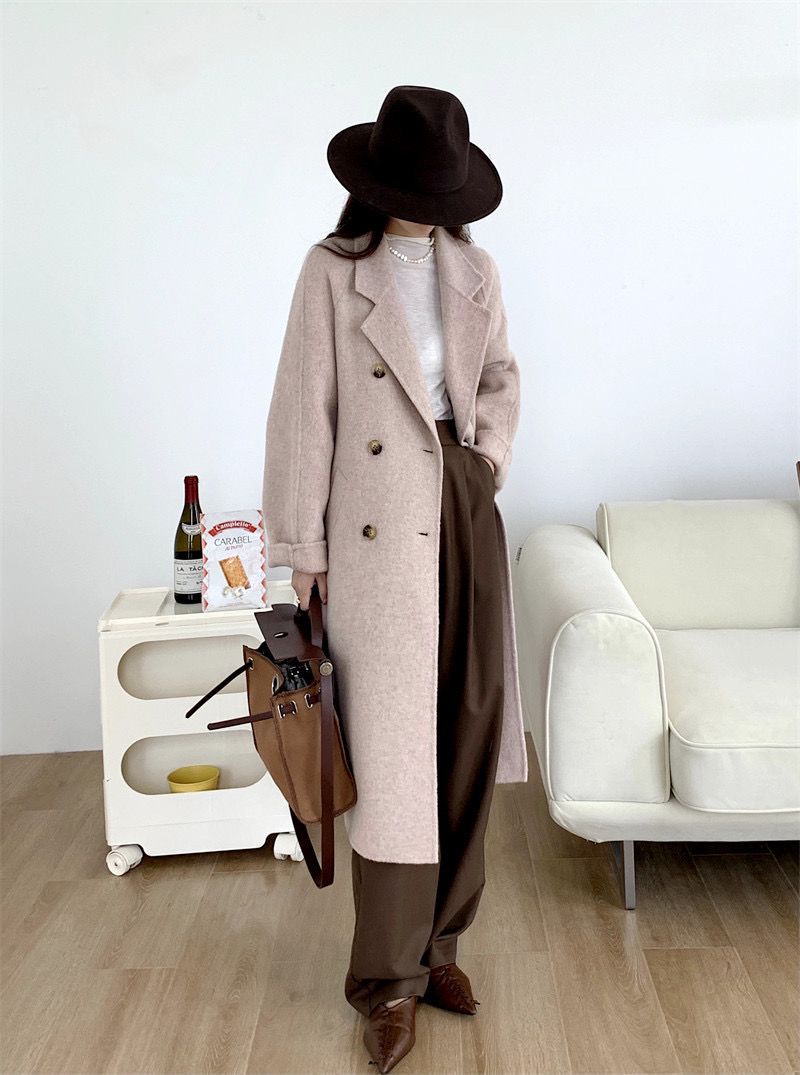 350 Longfeng woolen autumn and winter new classic double-breasted woolen coat mid-length woolen coat for women