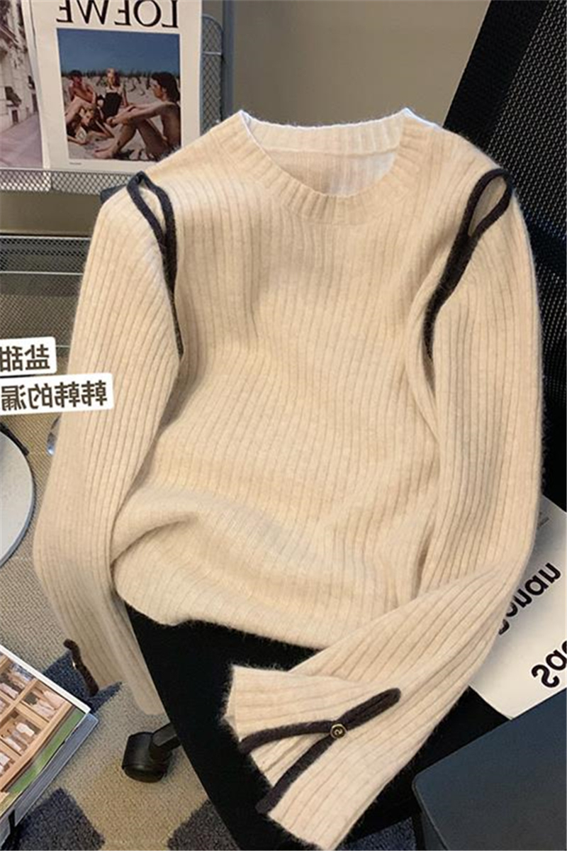 Autumn and winter new design hollow off-shoulder sweater women's pullover slim top pure desire long-sleeved sweater
