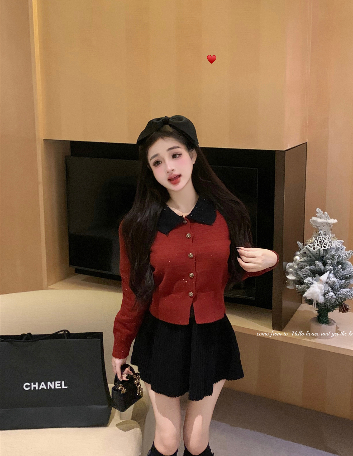 Actual shot~Autumn and winter Korean style contrasting bright silk Christmas atmosphere arctic velvet knitted sweater cardigan jacket for women