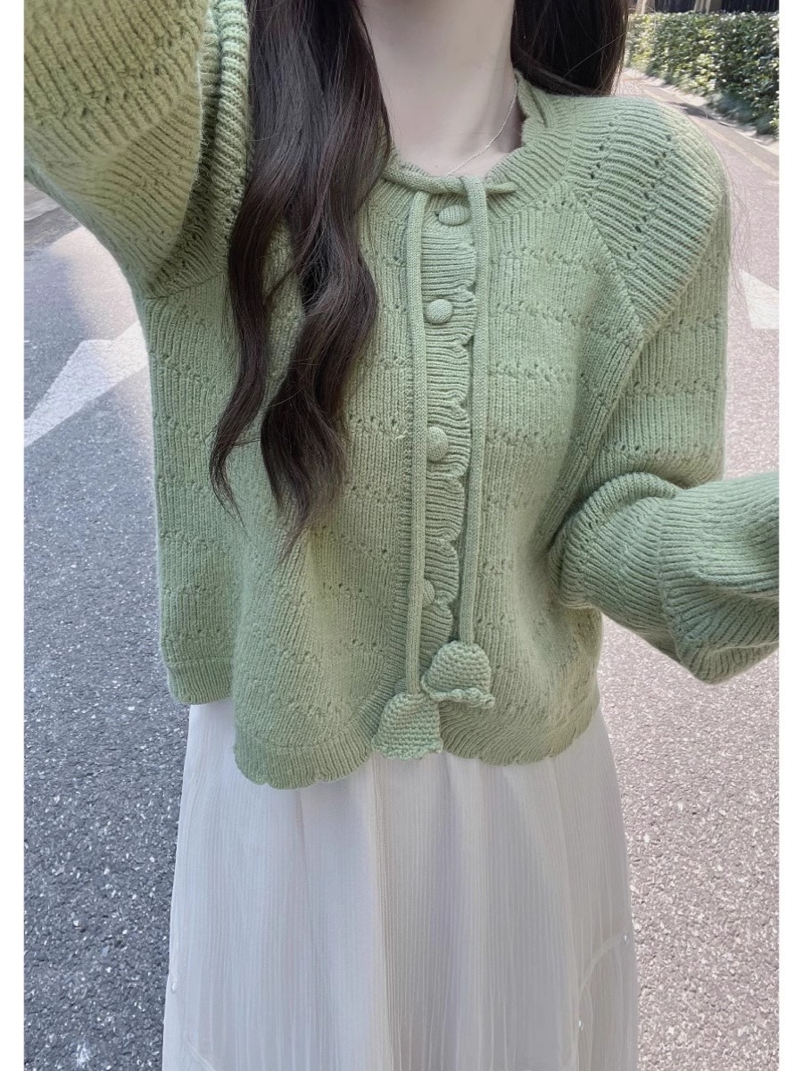 Early autumn and winter lazy style sweater jacket knitted cardigan French skirt Korean drama heroine wears two-piece suit