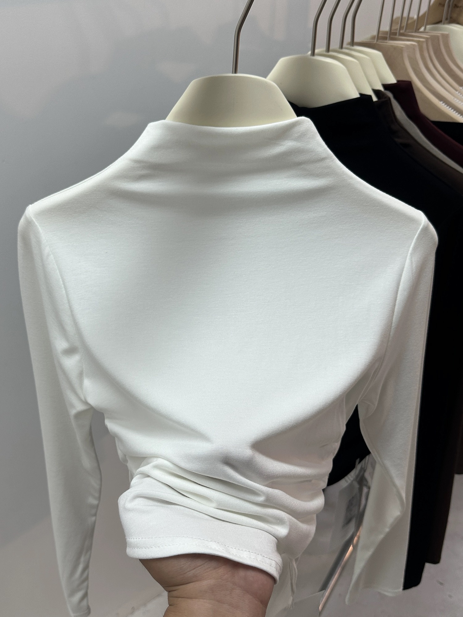 Pleated waist on both sides Modal cotton stretch half turtleneck short-sleeved T-shirt women's summer inner layering shirt short top