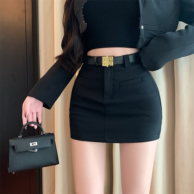 Real shot!  New thickened hot girl high-waisted belt covering hips, slimming, versatile butt-showing skirt
