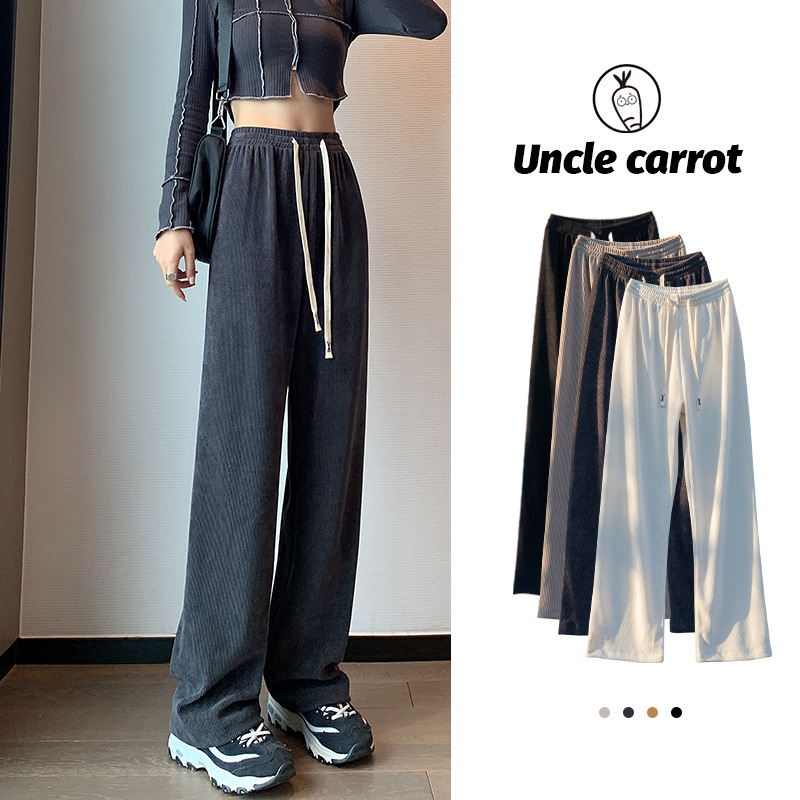Lazy style wide-leg pants for women  new autumn and winter European cotton velvet casual trousers straight-leg pants for small people with high waist and slimming
