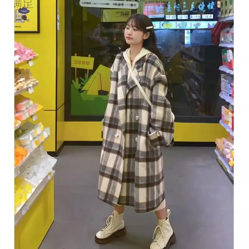 Plaid woolen coat for women in autumn and winter new style British style high-end small medium-length woolen coat