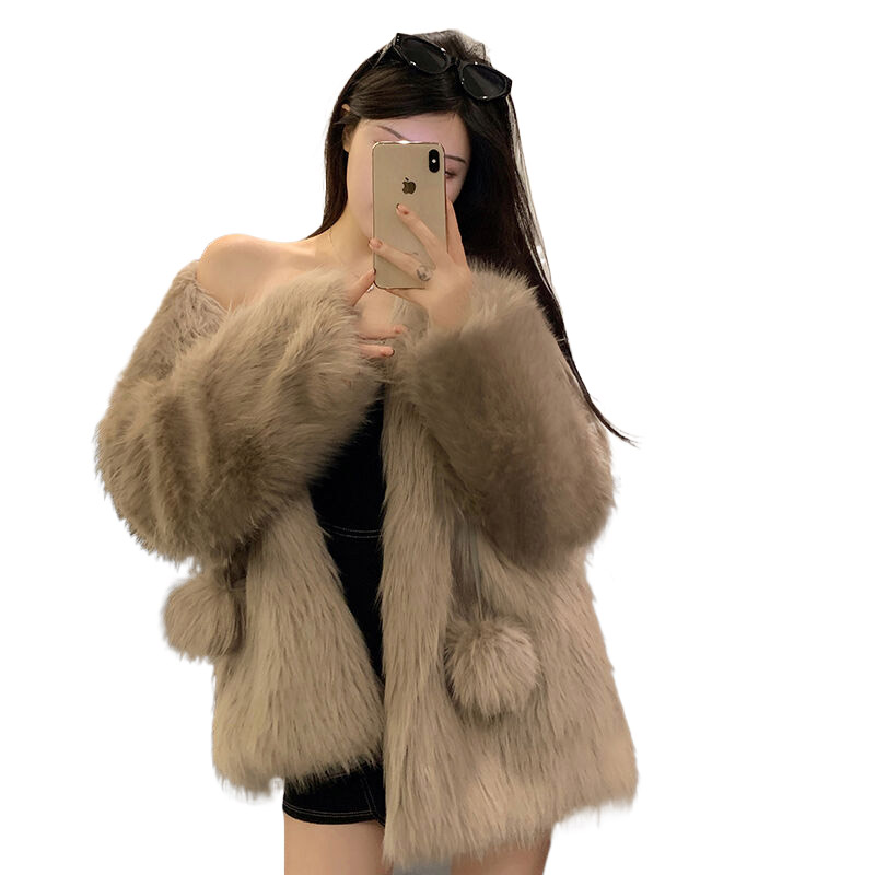 Real shot of Xiaohuajia Elf Snowball  Winter Fox Fur Home Fur Coat New Young Fur Coat