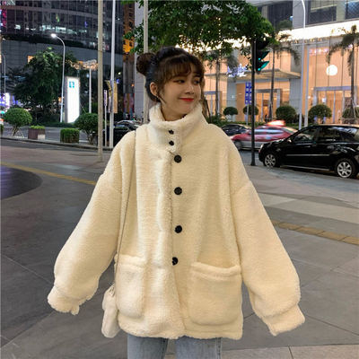 350g high-quality version of lamb wool jacket for women autumn and winter versatile student loose lamb wool top trendy ins