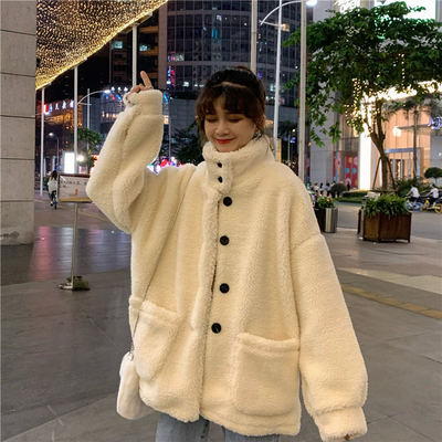 350g high-quality version of lamb wool jacket for women autumn and winter versatile student loose lamb wool top trendy ins