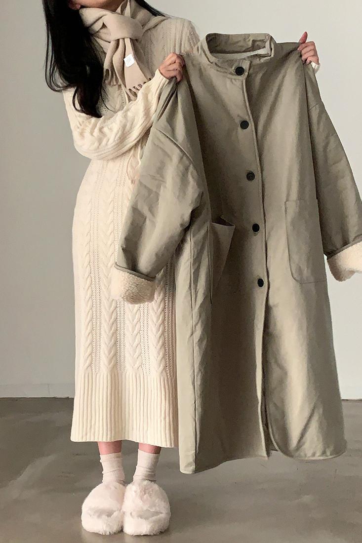 Korean chic versatile warm hooded retro long sweater dress knitted heavy industry dress for women