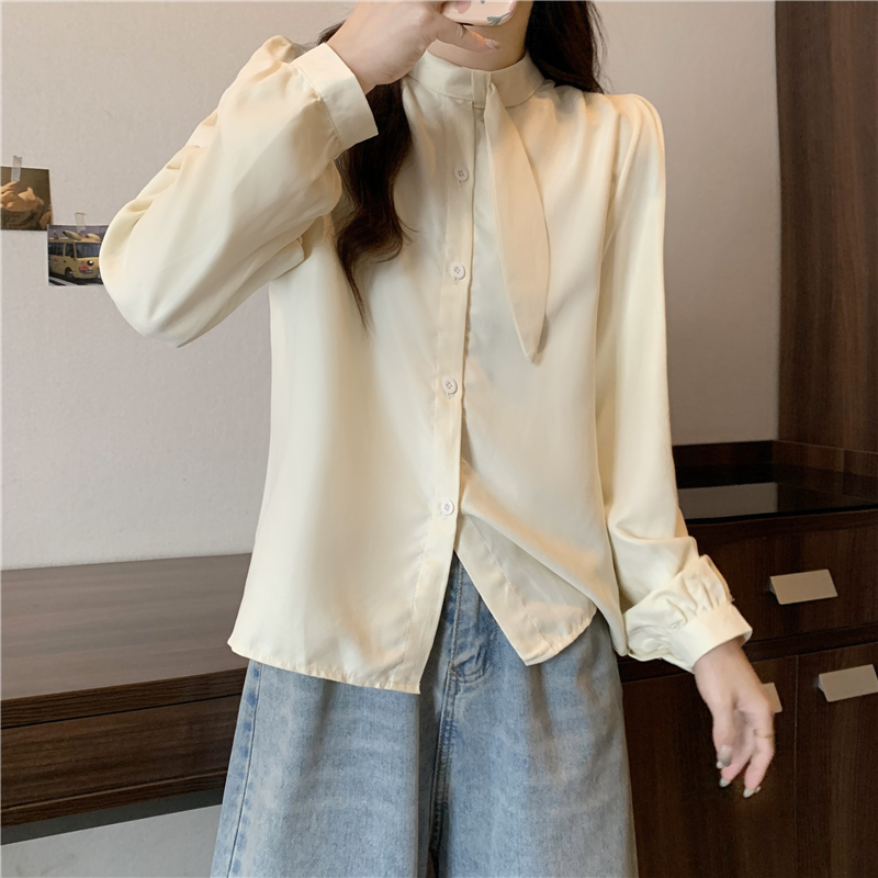Real shot of Korean style retro chic half turtleneck shirt for women, slim and versatile long-sleeved shirt top