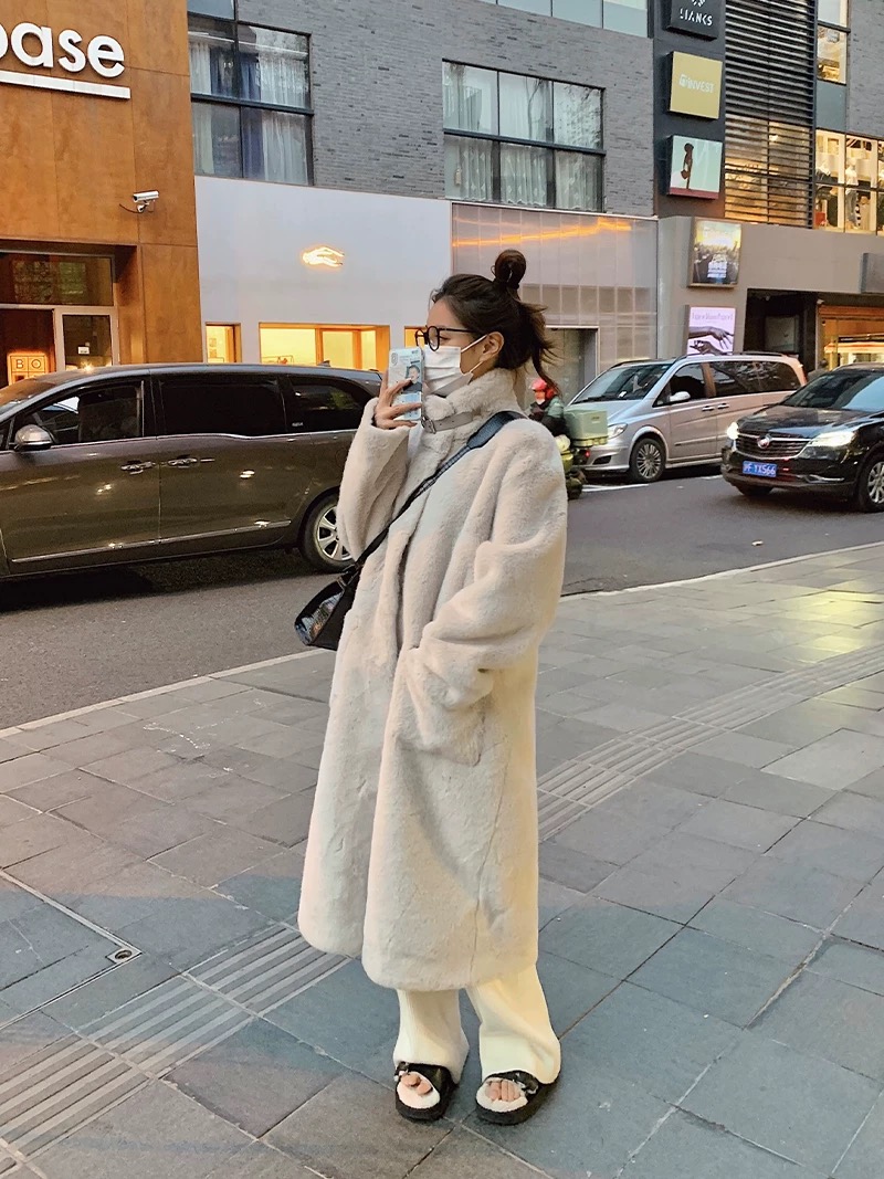 Eco-friendly fur all-in-one coat for women winter Korean style mink velvet mid-length thickened plus cotton plush fur coat