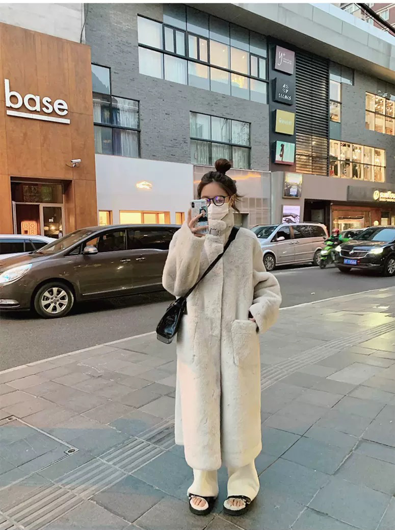 Eco-friendly fur all-in-one coat for women winter Korean style mink velvet mid-length thickened plus cotton plush fur coat