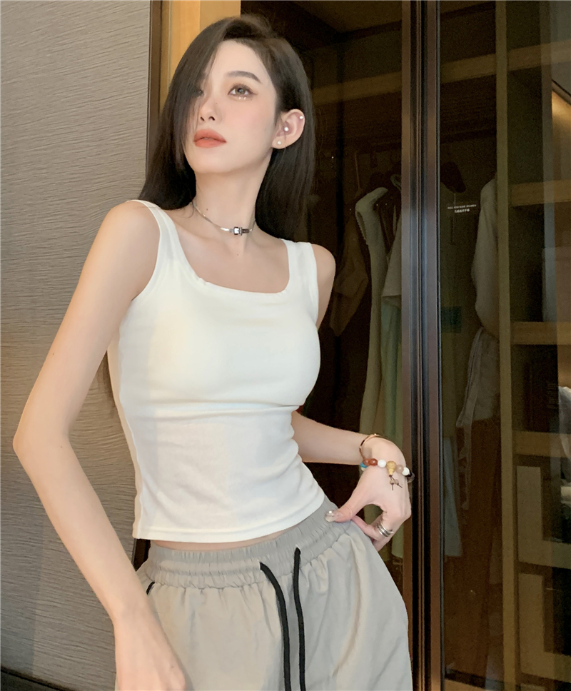 Real shot Spring~2024 Korean solid color slim camisole sleeveless t-shirt bottoming top