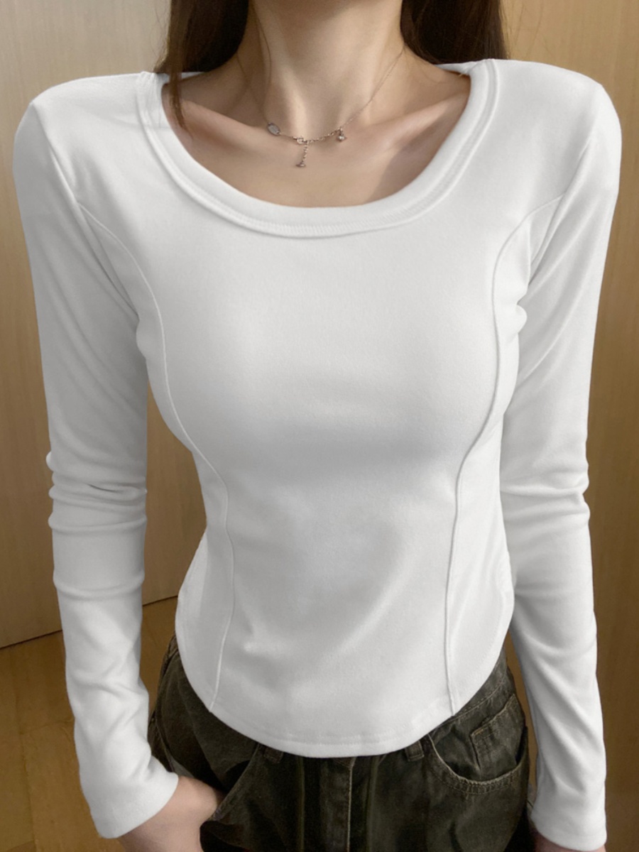 DeRong long-sleeved bottoming shirt for women, 2024 autumn and winter new design, chic top, slim fit T-shirt for women