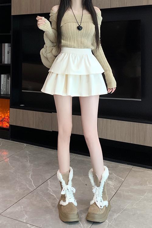 Real shot of woolen skirt for women in autumn and winter white first love skirt A-line skirt cake skirt petite tutu skirt
