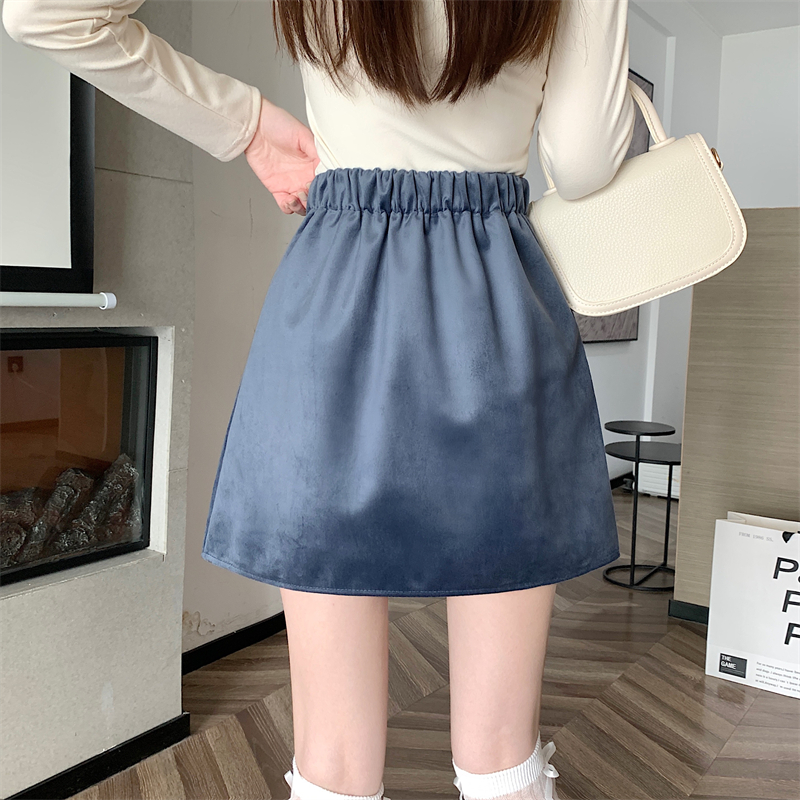 Actual shot~Velvet design bow high-waist A-line skirt temperament casual hip-covering skirt white skirt
