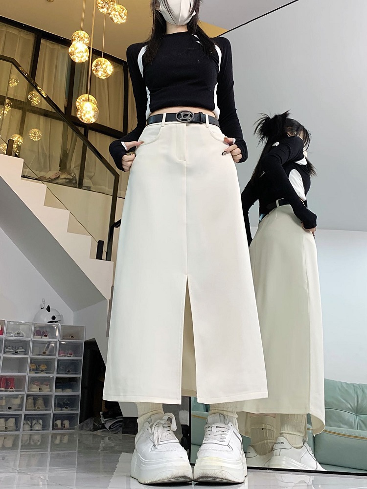 Actual shot Spring style ~ New style high-waisted suit skirt, temperament slit mid-length versatile A-line skirt