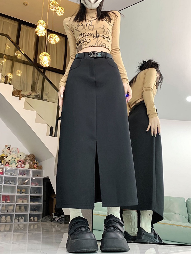 Actual shot Spring style ~ New style high-waisted suit skirt, temperament slit mid-length versatile A-line skirt