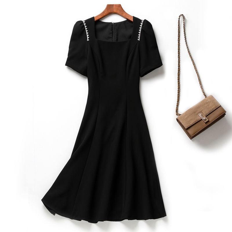 黑色连衣裙女夏2024新款流行修身显瘦遮肚大码赫本风小黑裙