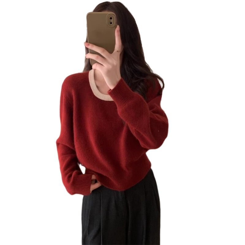 跨年红色毛衣女秋冬季2024新款新年过年针织打底衫内搭本命年