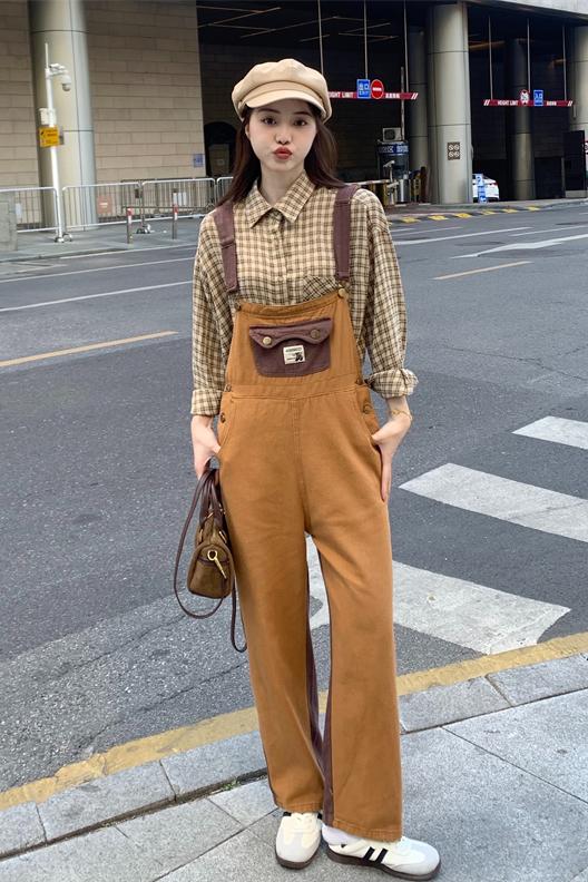 2024 spring and summer new style real shot Korean design loose straight wide leg denim overalls S-5XL 200 catties