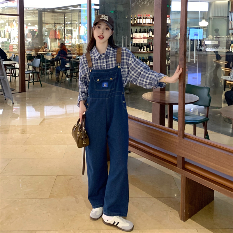 2024 spring and summer new style real shot Korean design loose straight wide leg denim overalls S-5XL 200 catties