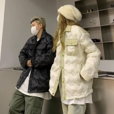 批发小香风棉服男款冬季高级感设计感小众格子拼接情侣装棉衣外套