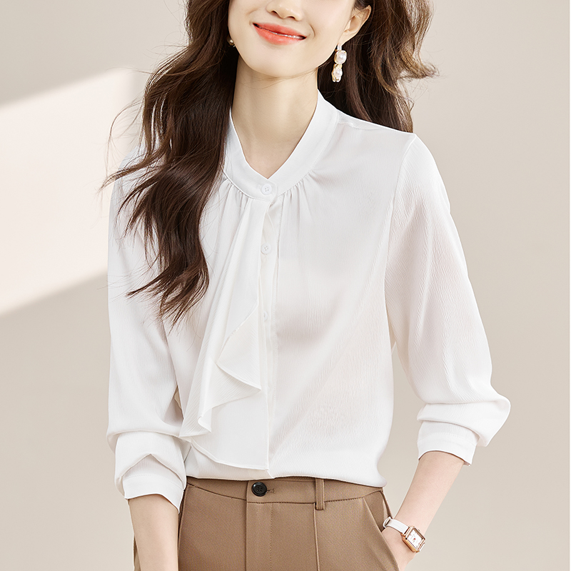 法式優雅設計飄帶領結2026春秋紫色長袖襯衫女氣質通勤職場襯衣