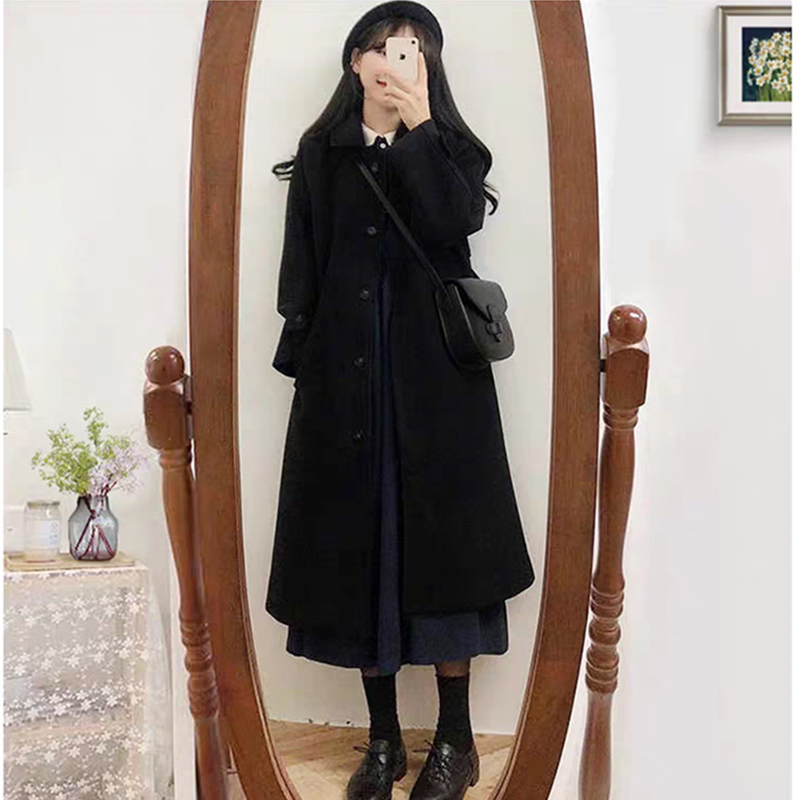 Padded woolen coat for women Hepburn style mid-length 2024 new autumn and winter thickened gentle versatile woolen coat for women