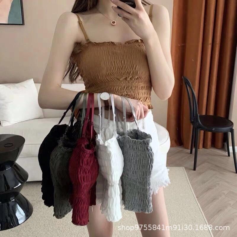 Pleated high-elastic camisole base with padded tube top that can be worn outside and beautiful back underwear for women retro one-shoulder tops