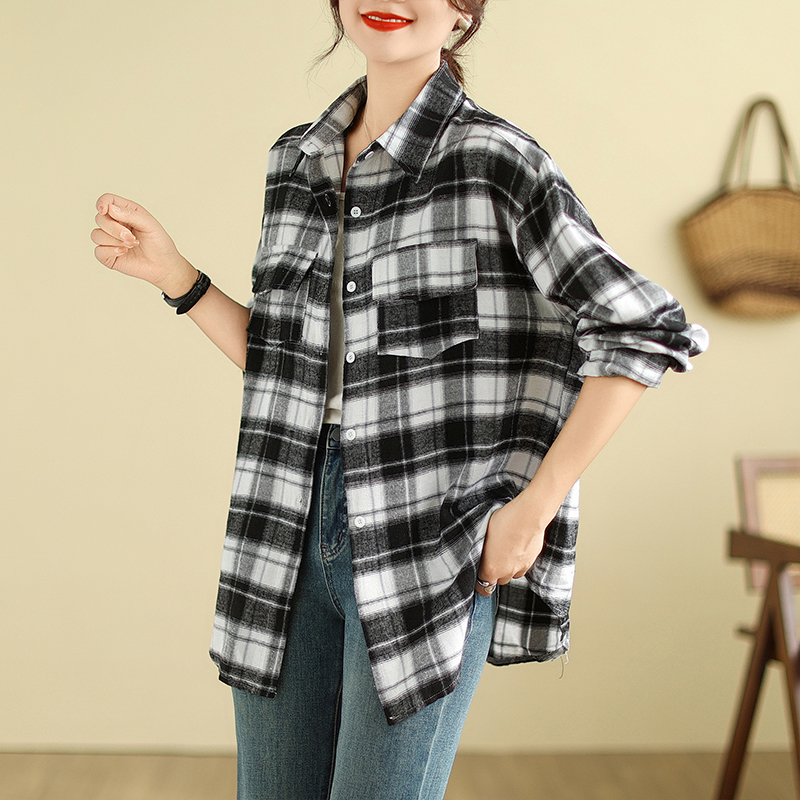 2024 Spring New Style Real Shot Large Size Hong Kong Style Long Sleeve Plaid Shirt Loose Lazy Shirt M-4XL 200 Jin