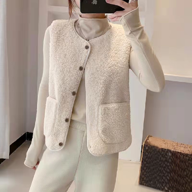 Vest for women, autumn and winter short Korean style fur one-piece lamb plush versatile vest vest jacket