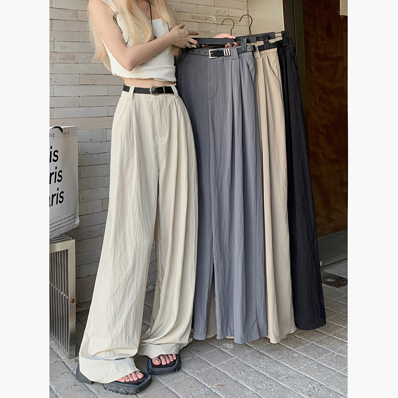 Real shot!  2024 New Elastic Waist Draping Fashionable Textured Pleat Casual Pants Slim Floor-length Suit Pants for Women