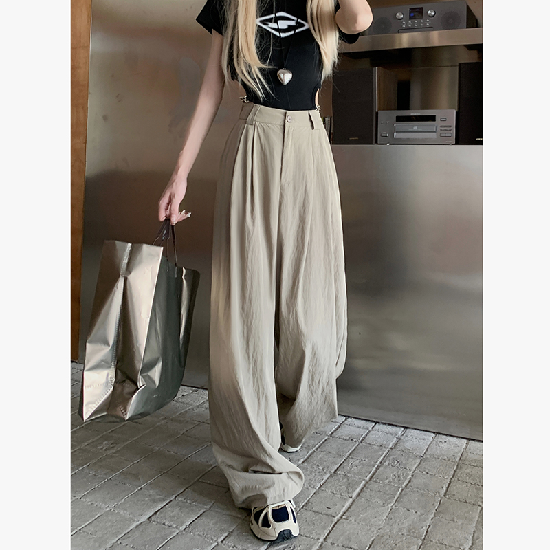 Real shot!  2024 New Elastic Waist Draping Fashionable Textured Pleat Casual Pants Slim Floor-length Suit Pants for Women