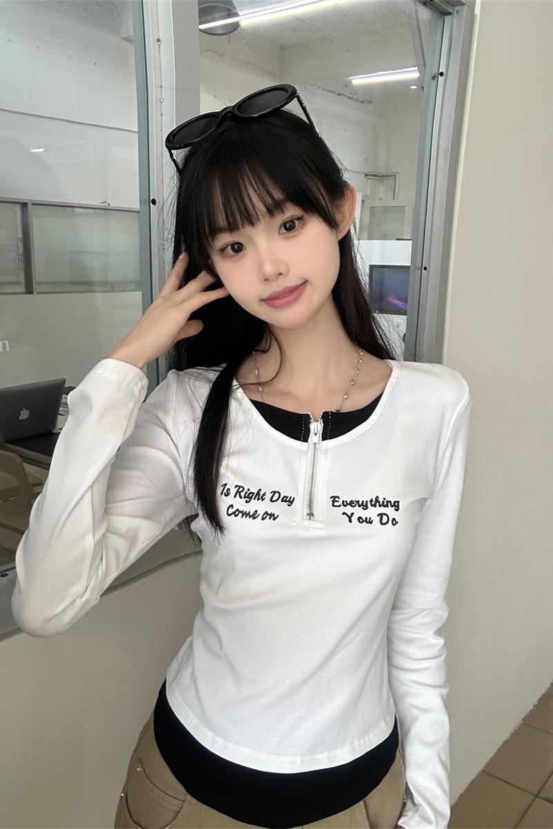 Real shot of dopamine wear long-sleeved T-shirt for women's spring break two-piece slim-fitting bottoming shirt with inner top
