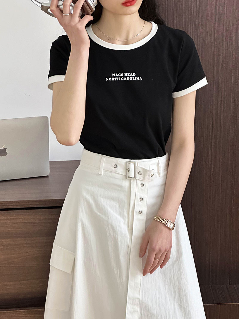 Actual shot ~ 2024 spring new contrast color pure desire chic sweet and spicy short top high waist soft T-shirt