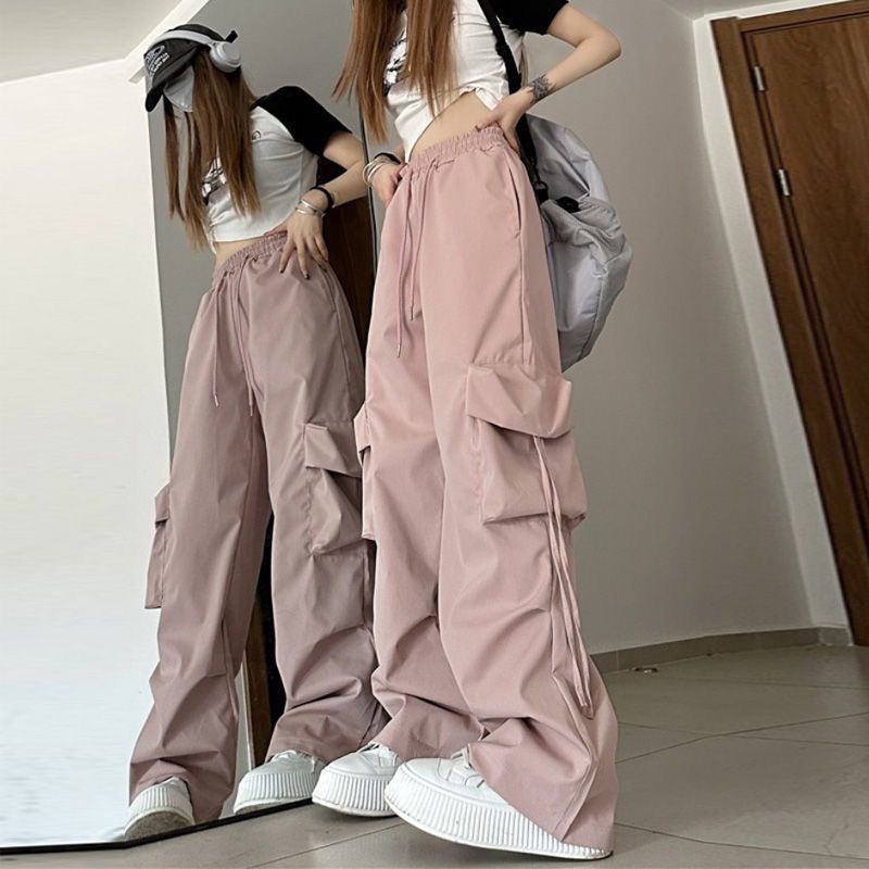 Retro overalls women's spring wear 2024 new high-waisted straight loose design casual wide-leg pants