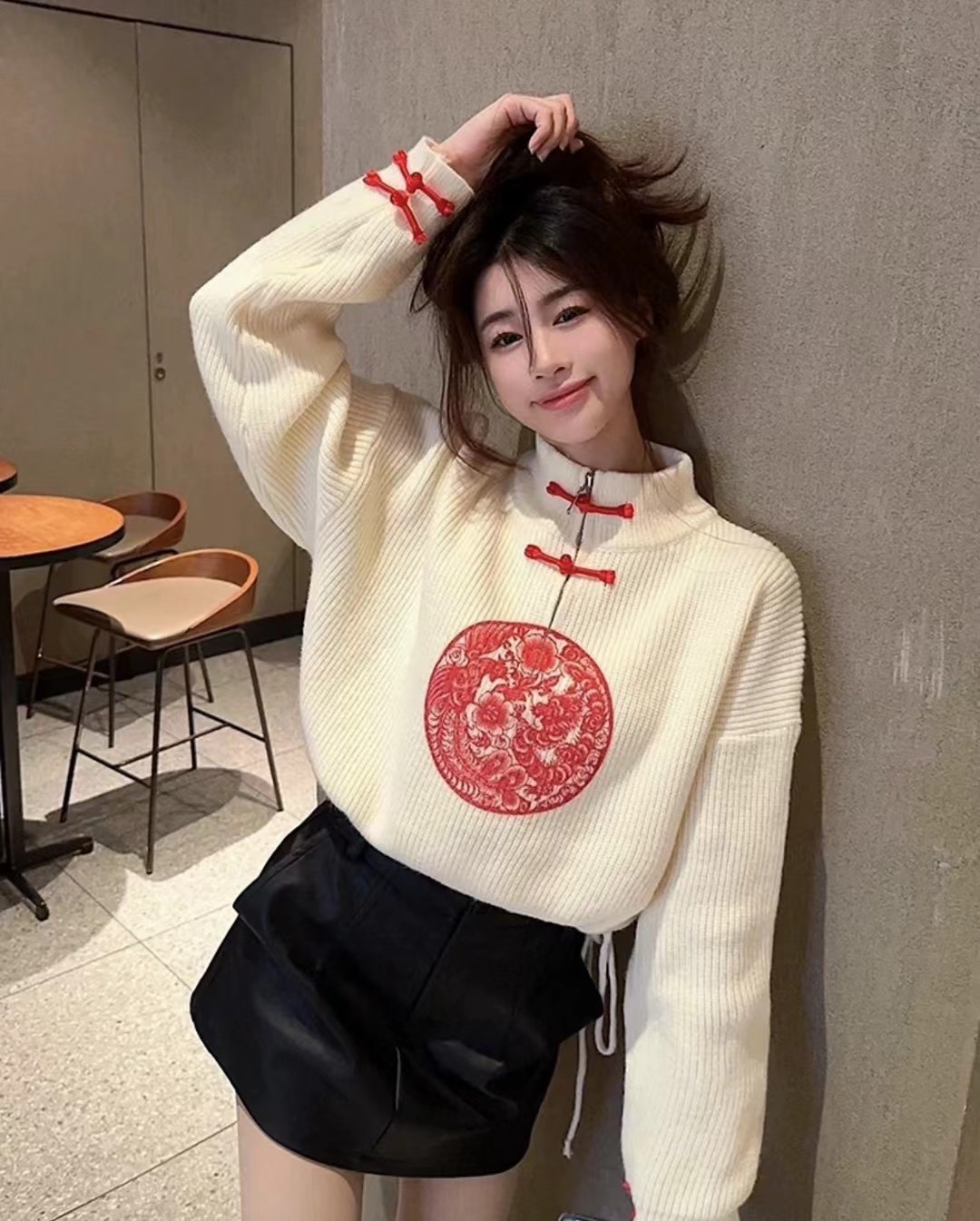 New Chinese style sweater autumn and winter 2024 new retro Chinese style short knitted top for women